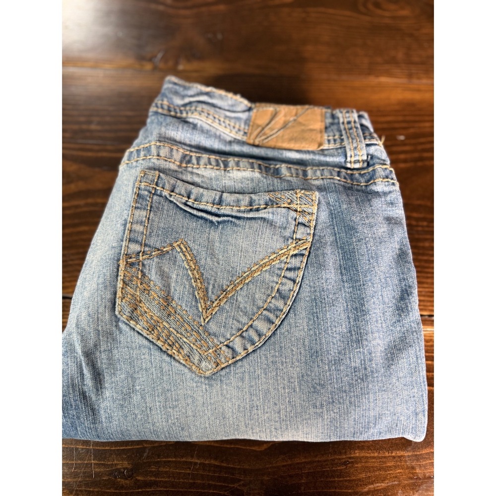 Vanity Distressed Light Wash Cuffed Crop Jeans Womens 29 Blue Denim Y2K Style